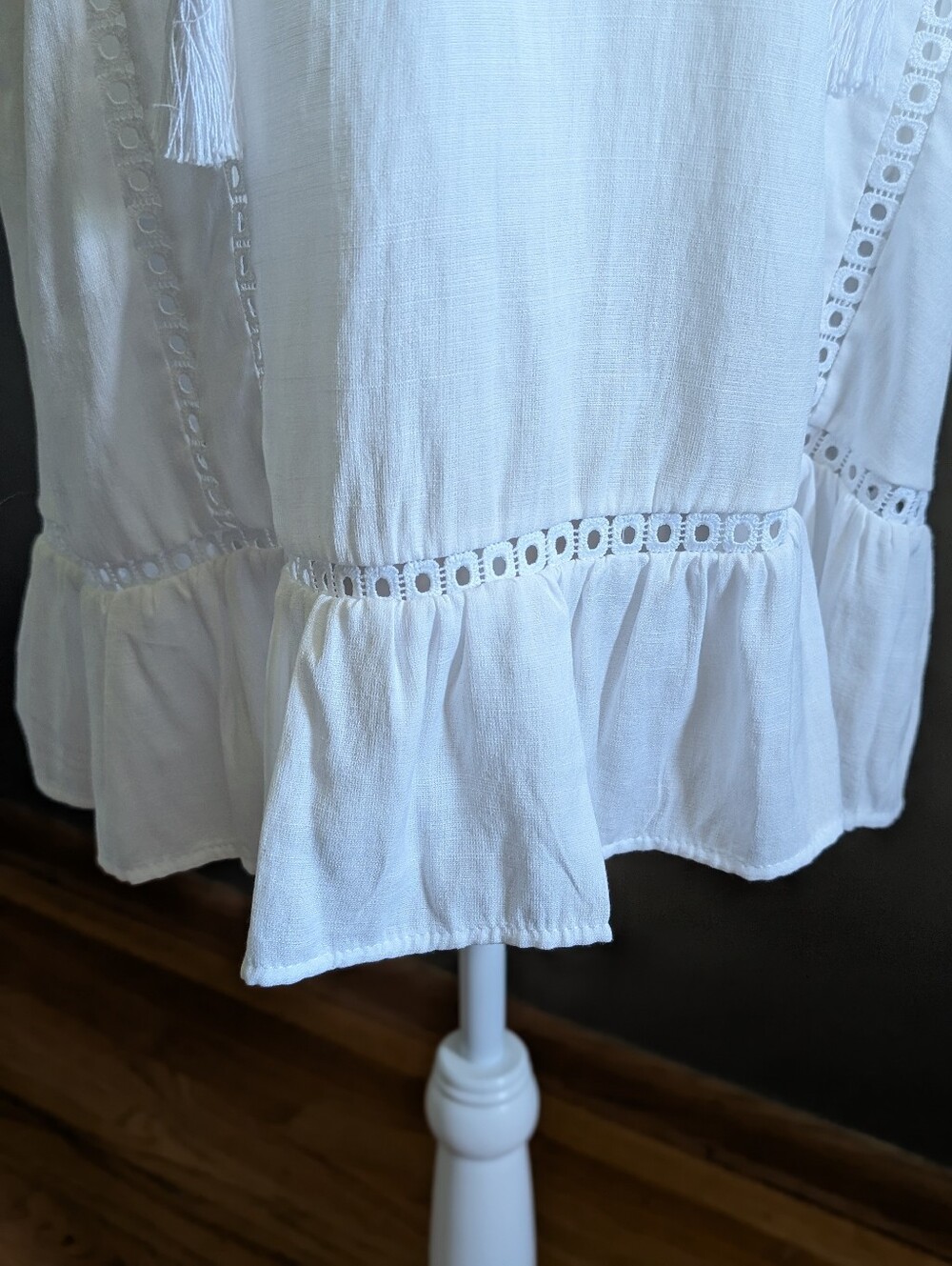 White Lace Trim Swim Cover Up Dress Small 4-6 Boho Vacation Beach - Picture 4 of 5